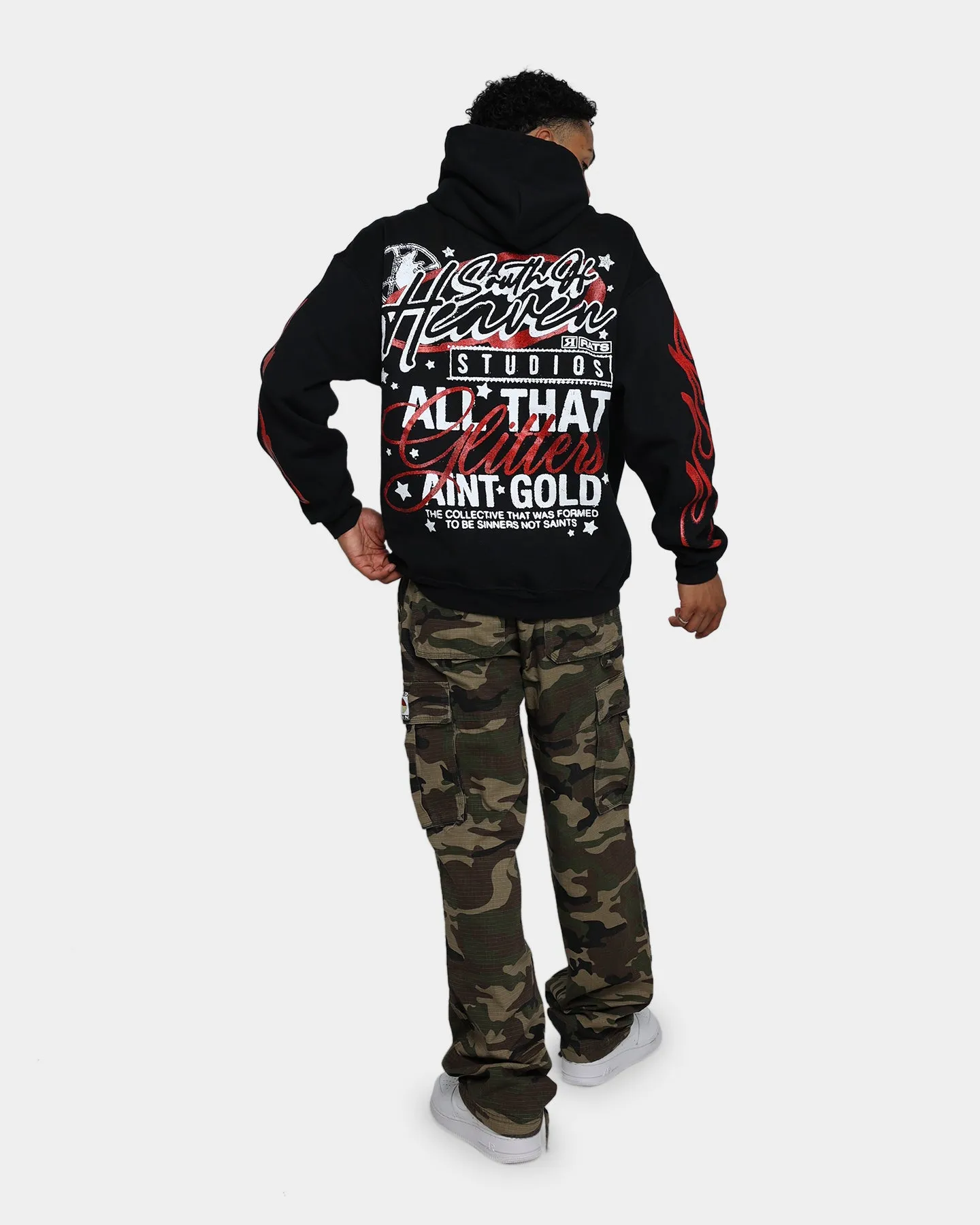 Rats Get Fat South Of Heaven Glitter Print Hoodie Black