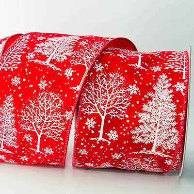 Red Christmas Forest WIRED Designer Ribbon, 4 Inch by 10 Yards