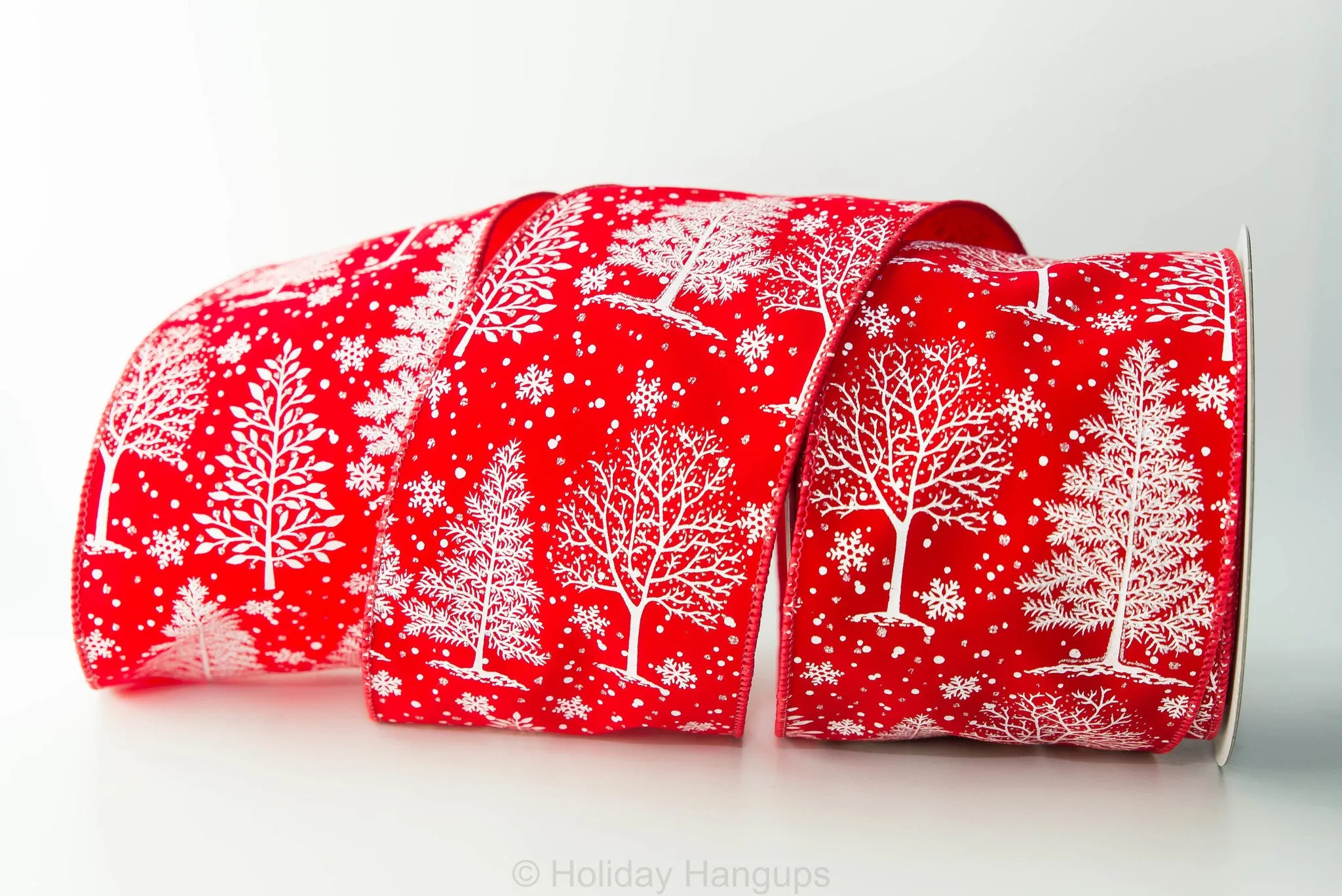 Red Christmas Forest WIRED Designer Ribbon, 4 Inch by 10 Yards