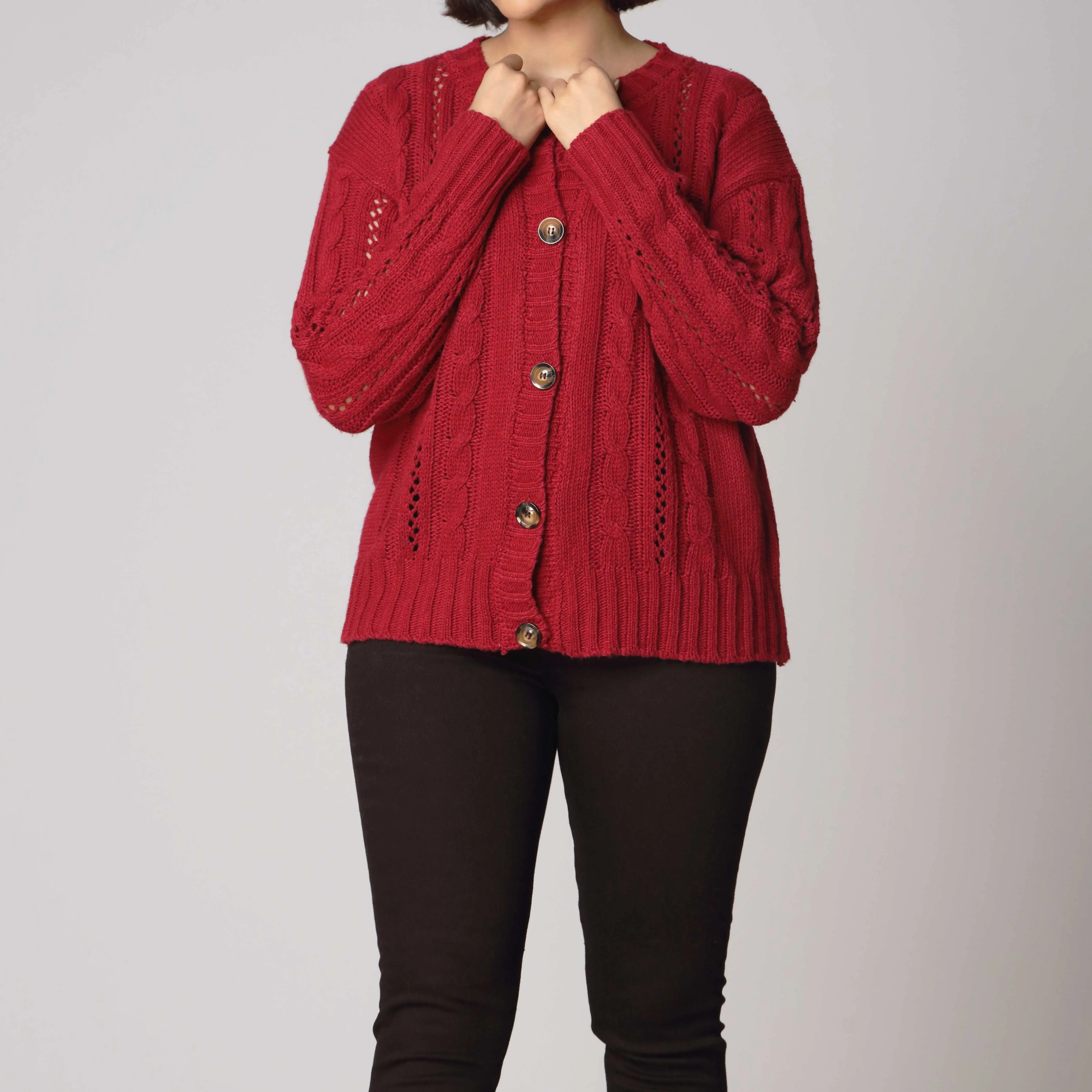 Red Mid Length Cardigan PW2900