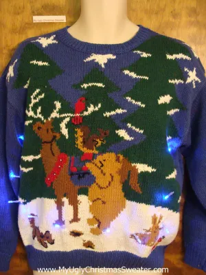 Reindeer and Forest Friends Light Up Ugly Xmas Sweater