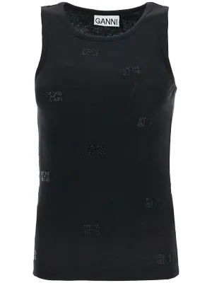 Rhinestone Logo Cotton Tank Top