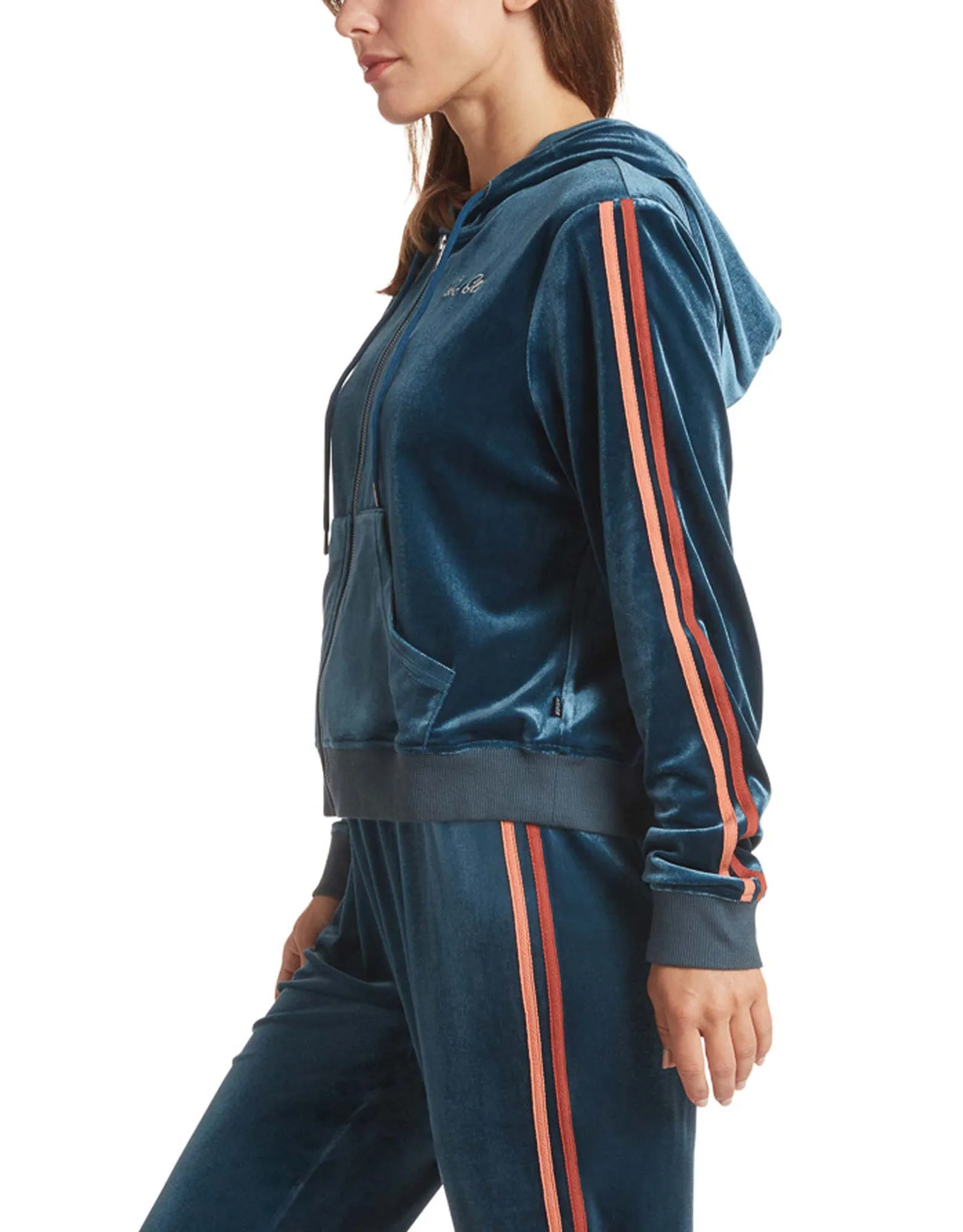 Seasons Change Velour Cropped Zip-Up Jacket - Navy