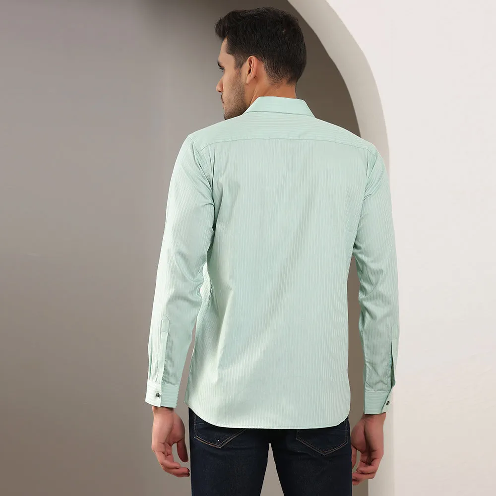 Self Stripes Formal Shirt Light green color