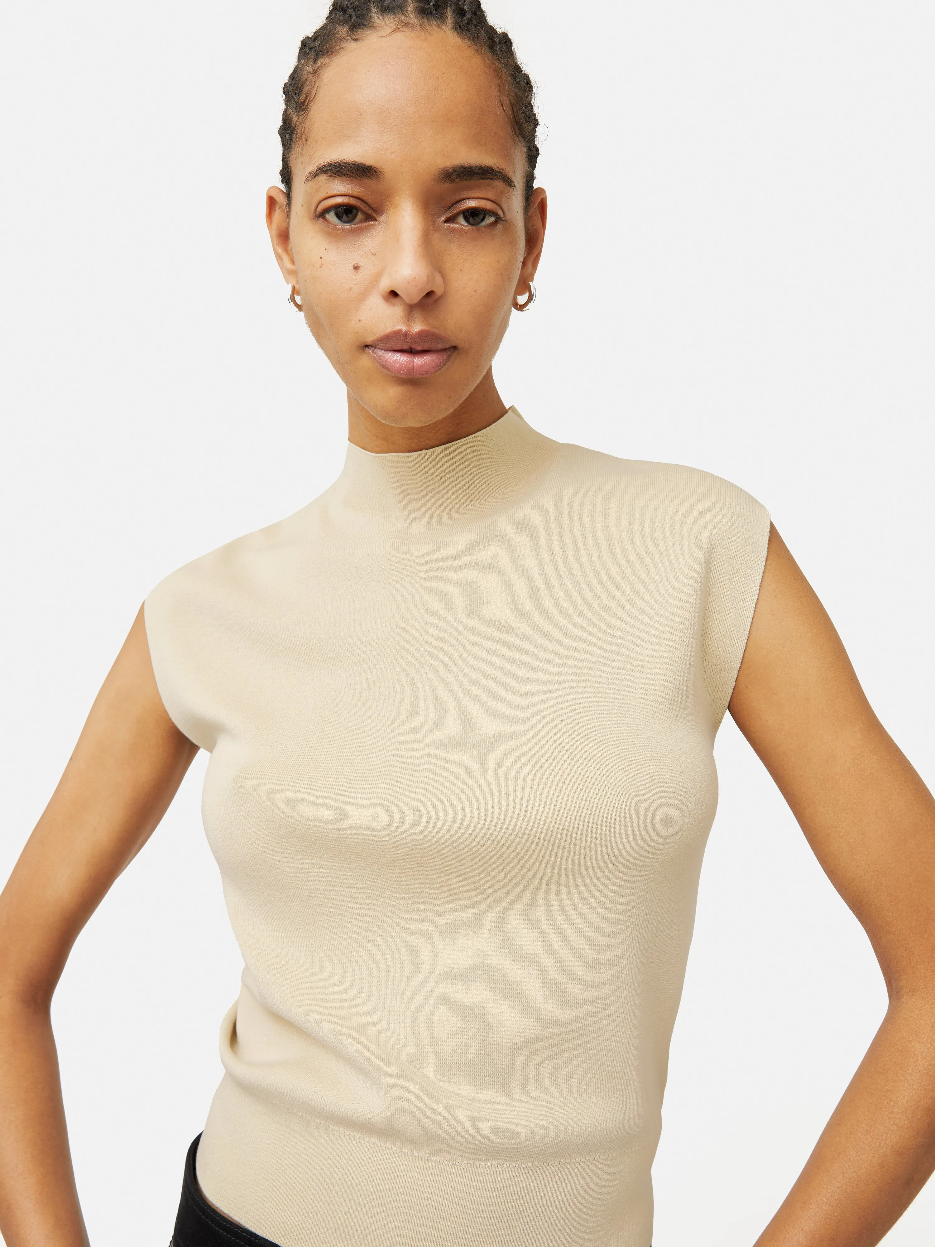 Silk Cotton Cap Sleeve Top | Cream