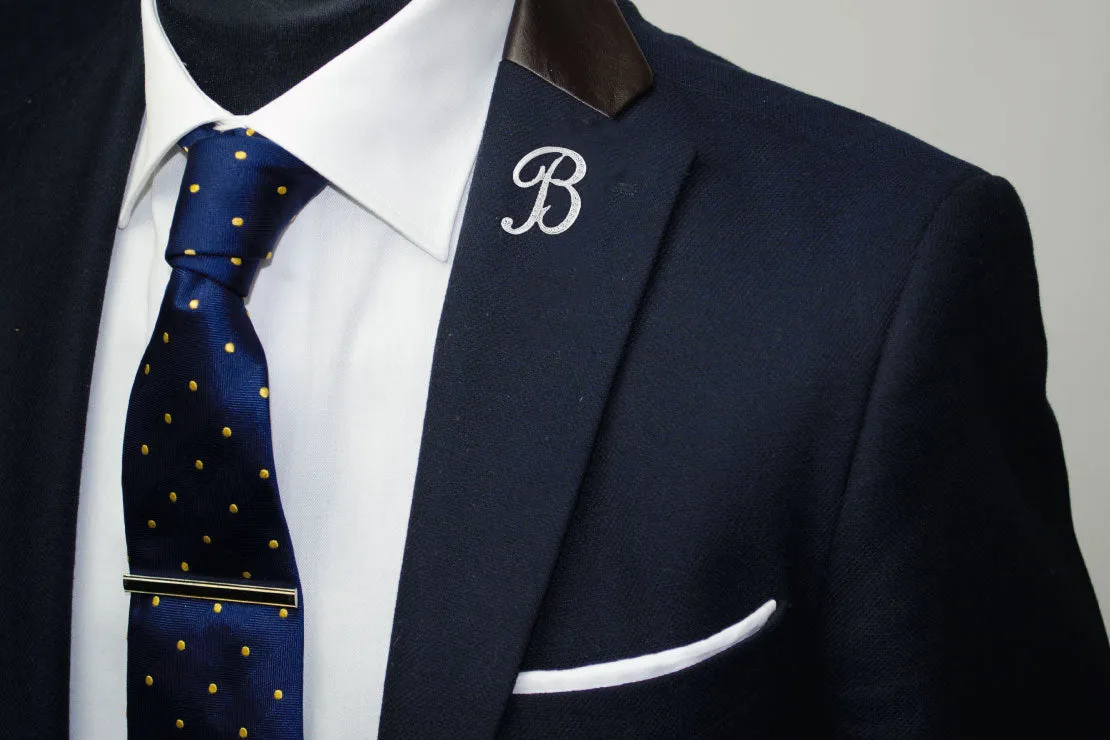 [Silver Initial Letter B] Plated Metal Lapel Pin