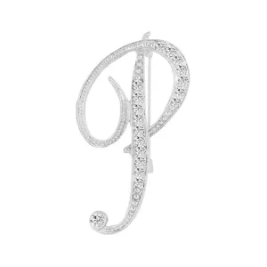 [Silver Initial Letter P] Plated Metal Lapel Pin