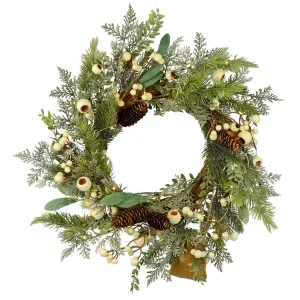 Snowberry Light Up Woodland Christmas Wreath Pine Cones 55cm