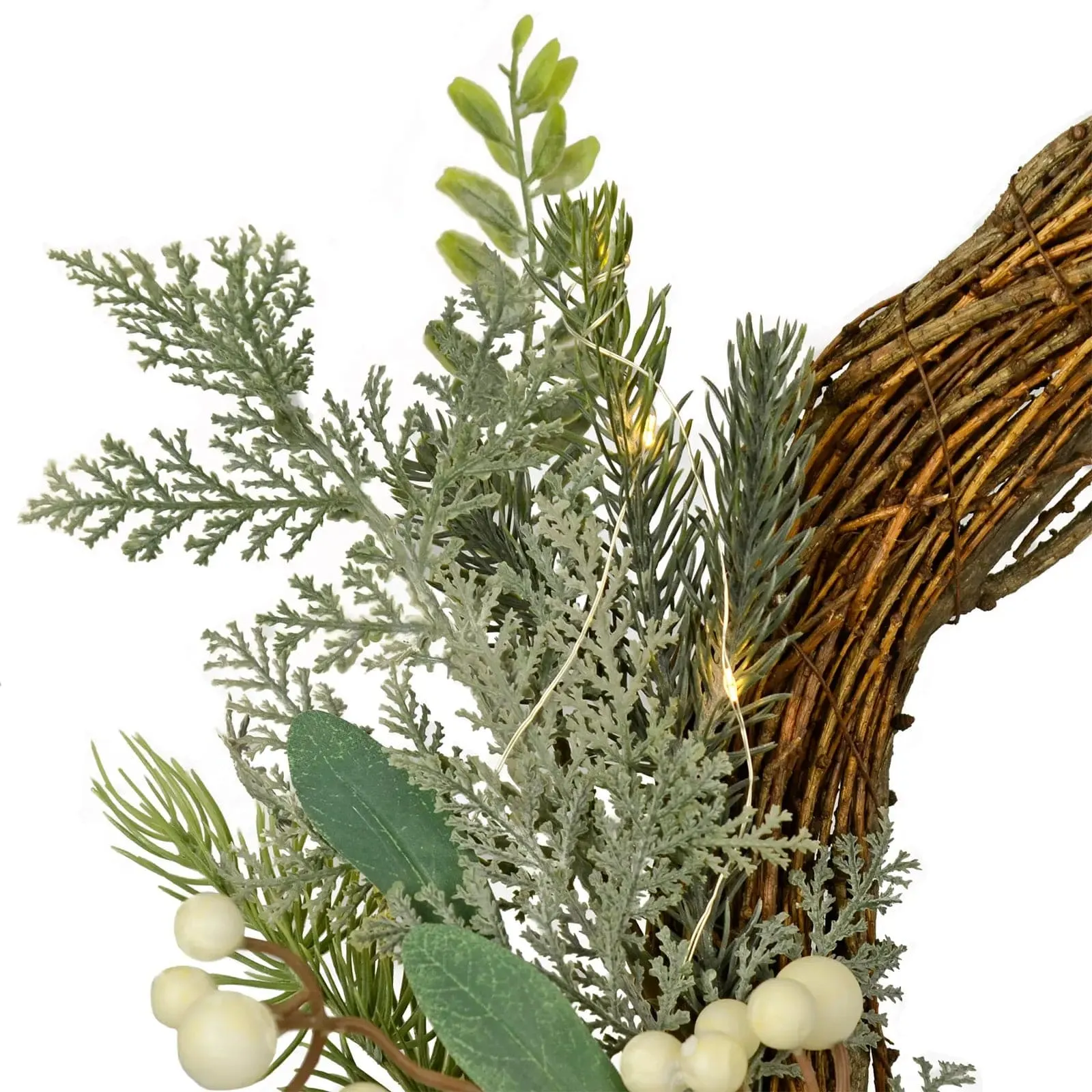 Snowberry Pine Cones Light Up Christmas Half Wreath 50cm