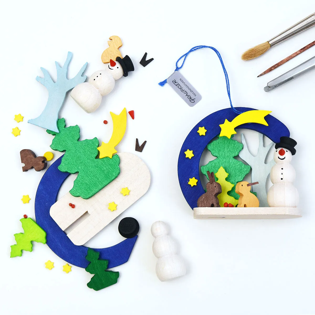 Snowman Arch - Baby faun in forest - Christmas tree decoration