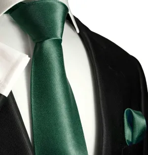 Solid Forest Green Silk Tie Set by Paul Malone