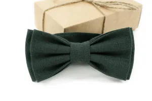 Sophisticated Forest Green Linen Bow Tie for Men - Pre-tied, Adjustable, and Perfect for Any Occasion