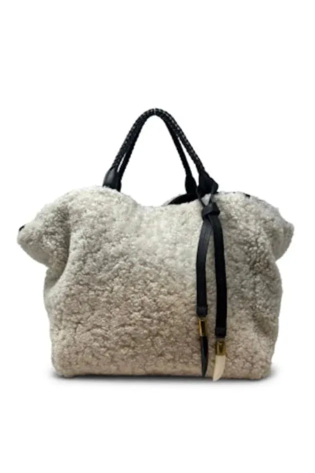 Square Black Natural Shearling With 2 Handle Tote