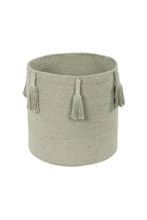 STORAGE BASKET FRINGES WOODY OLIVE