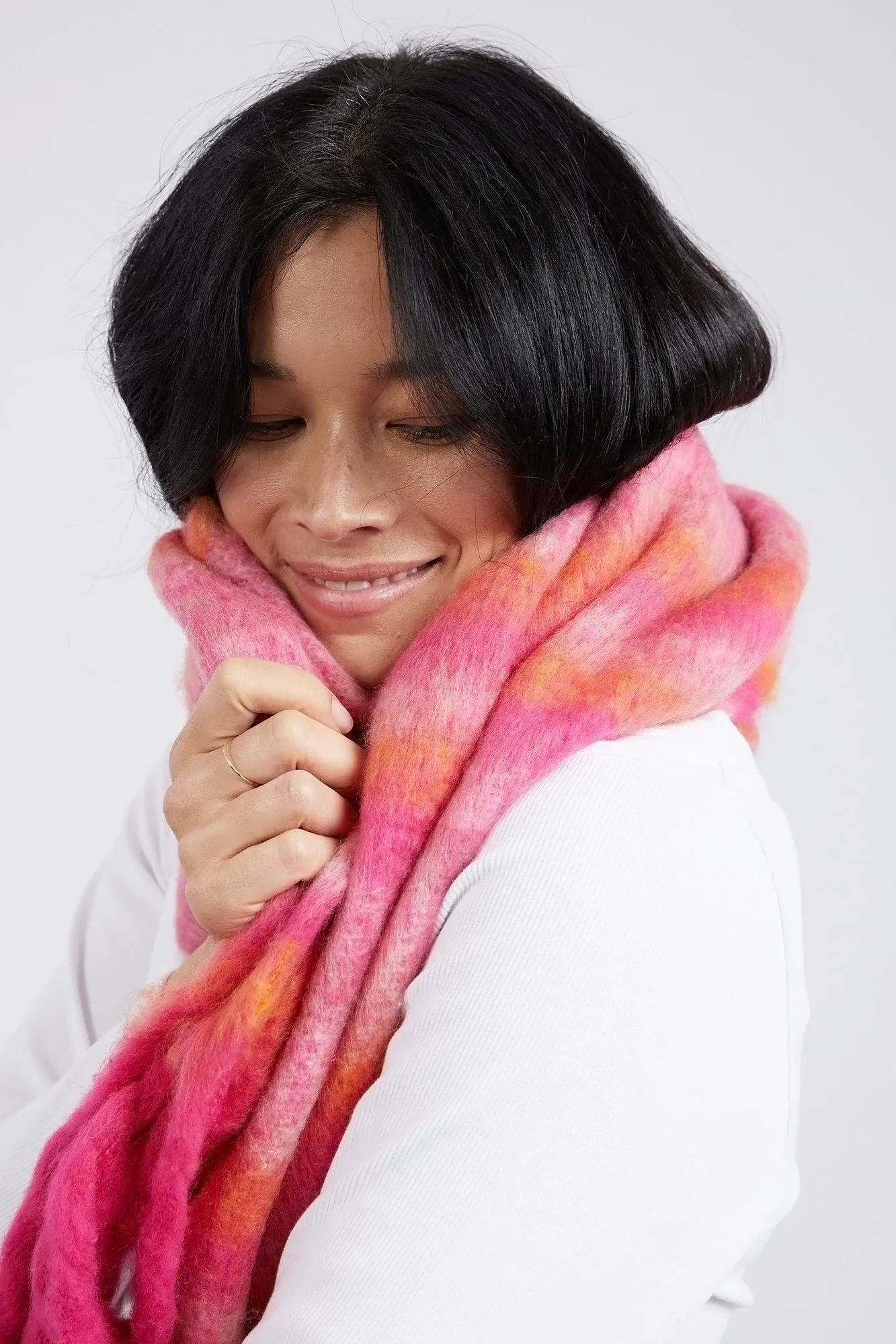 Sunrise Pink Orange Check Scarf