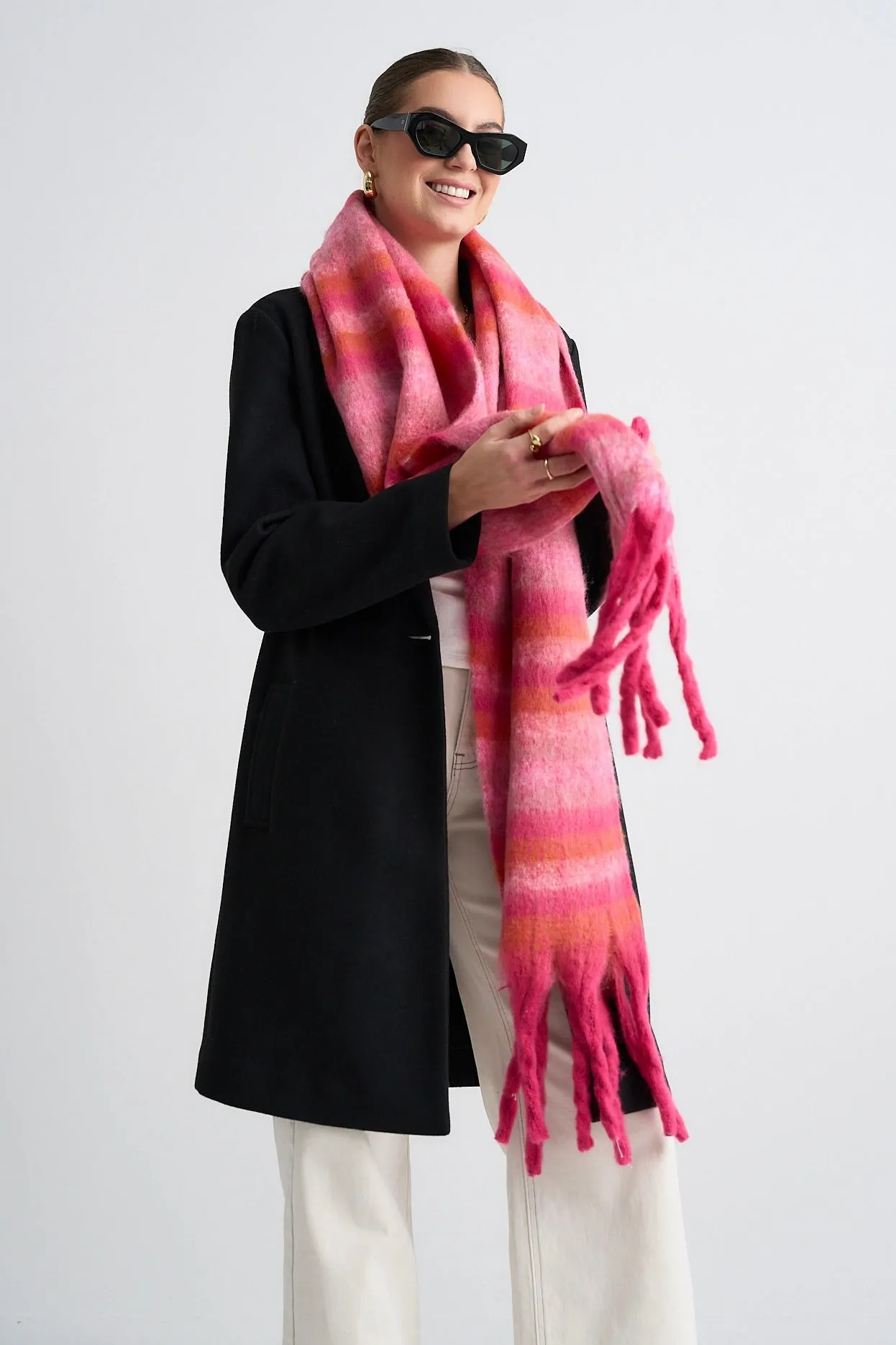 Sunrise Pink Orange Check Scarf