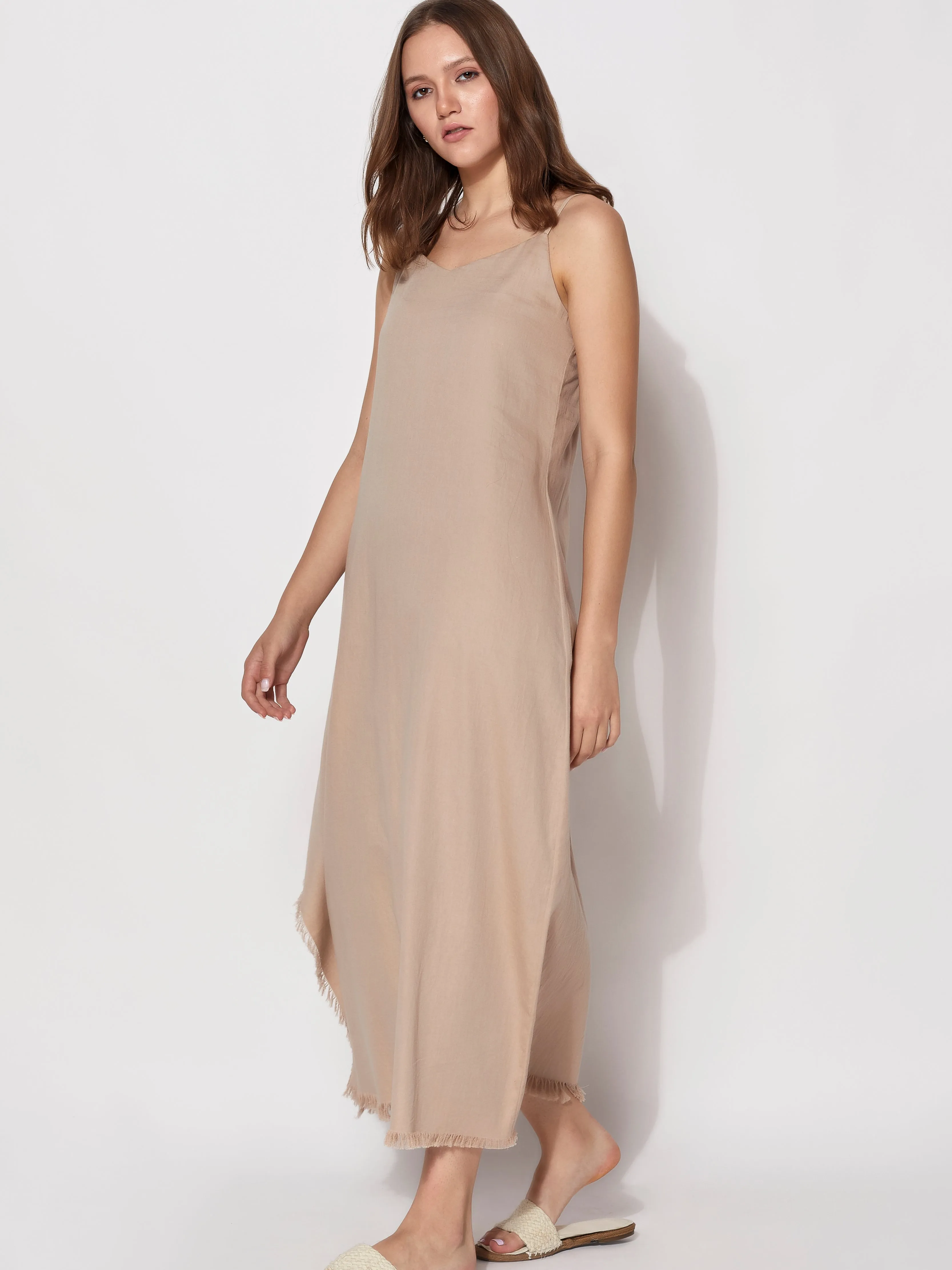 Sustainable Organic Gaia Asymmetric Fringed Dress