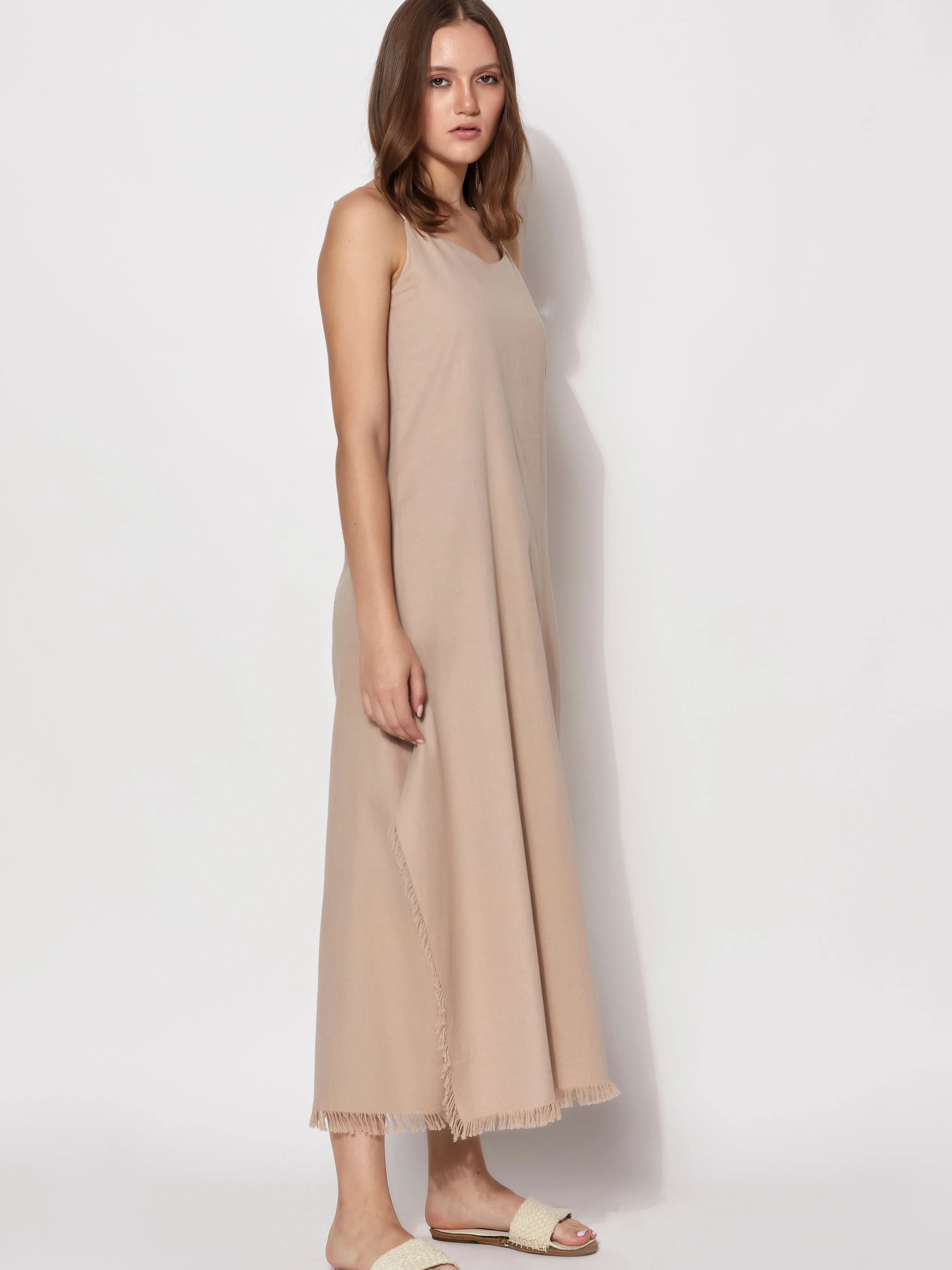 Sustainable Organic Gaia Asymmetric Fringed Dress