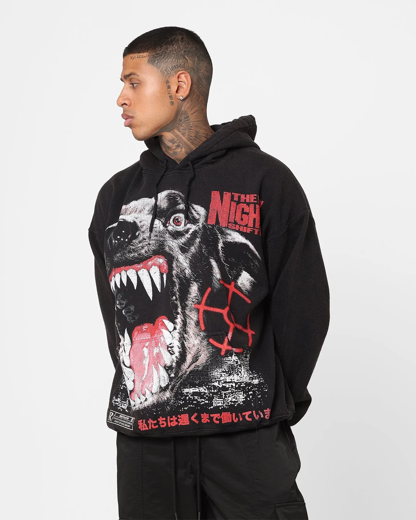 The Night Shift Dog Vintage Hoodie Black Wash