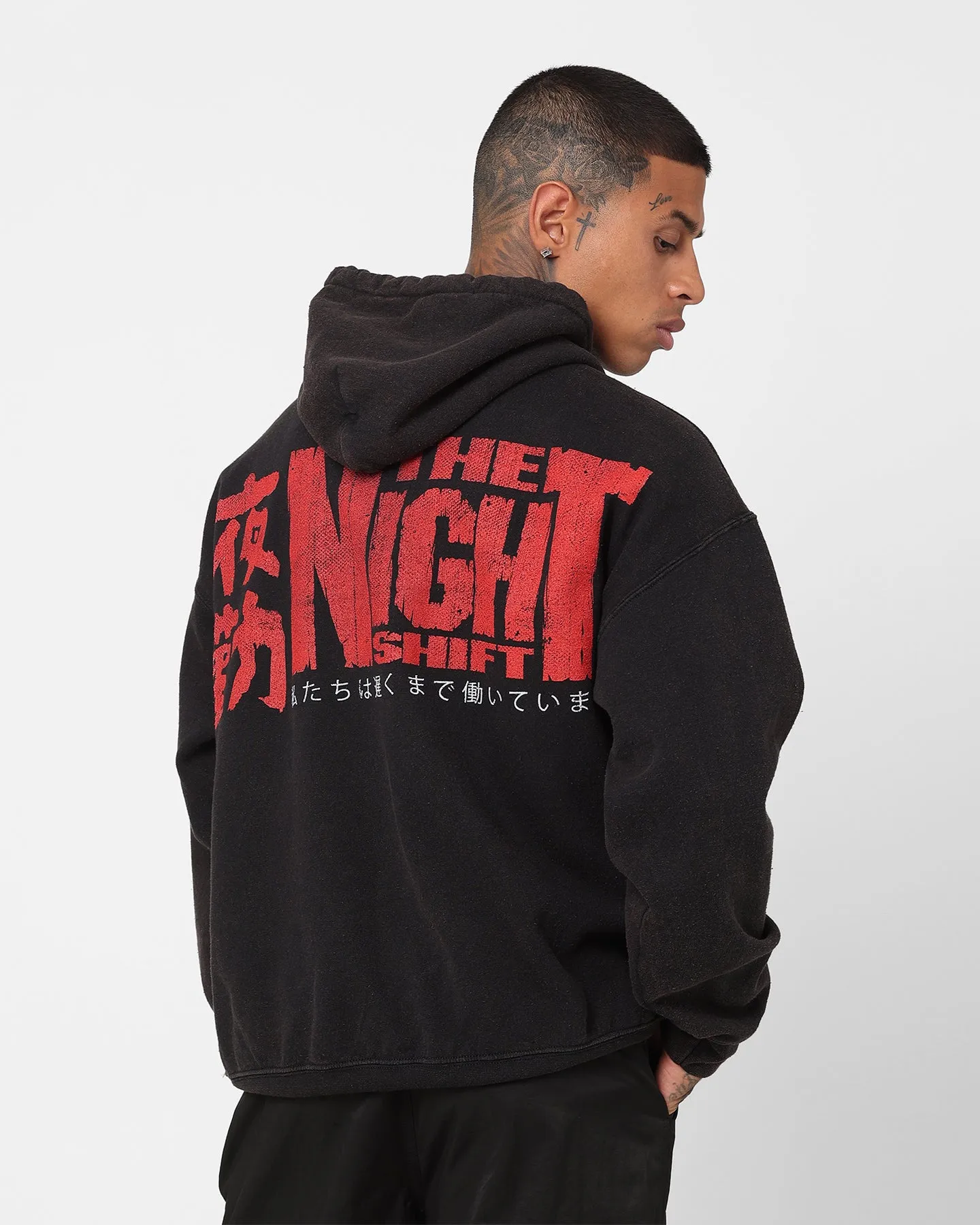 The Night Shift Dog Vintage Hoodie Black Wash