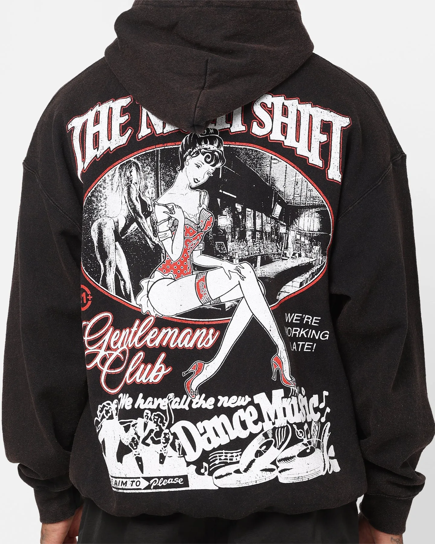 The Night Shift Gentlemen's Club Vintage Hoodie Black Wash