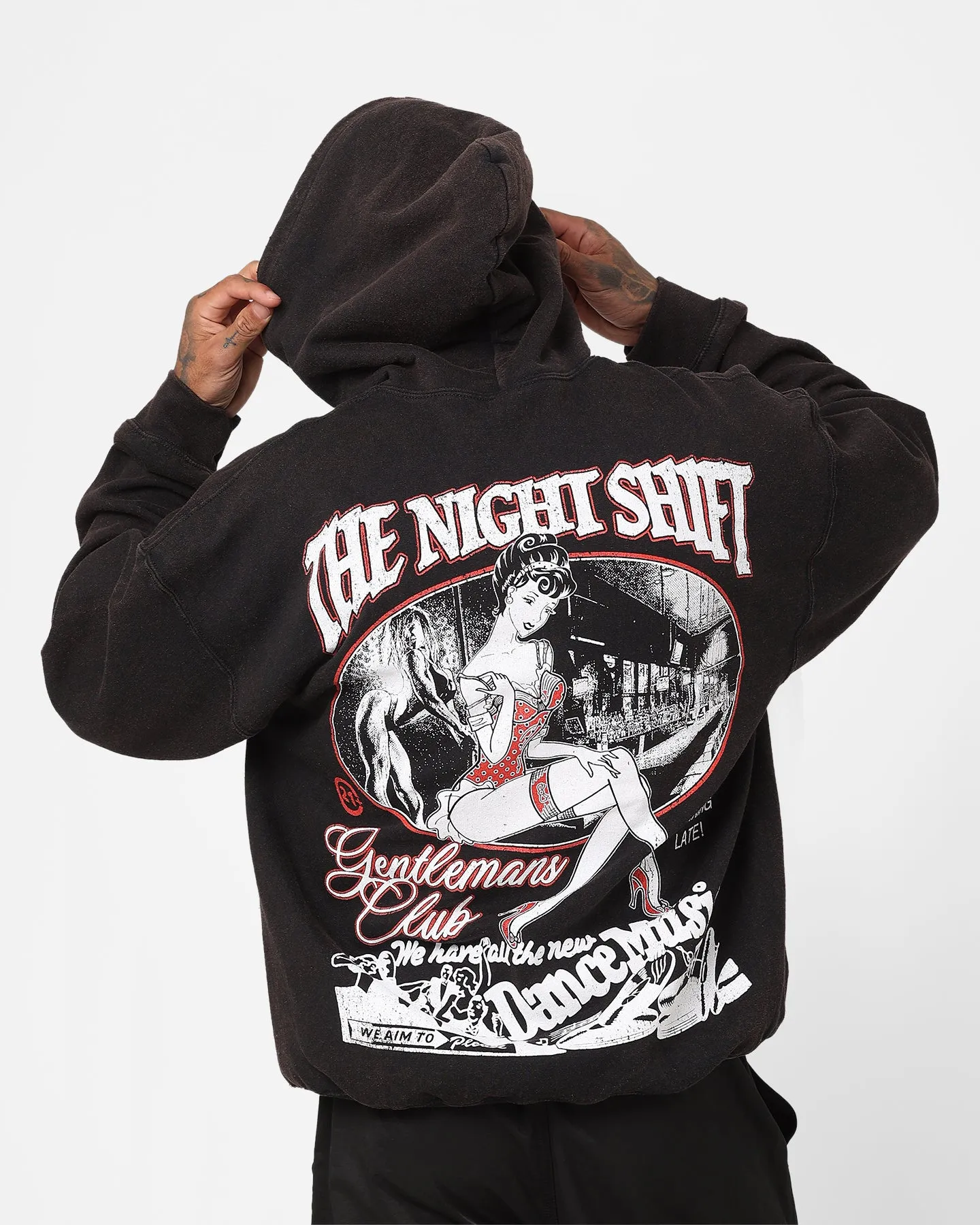 The Night Shift Gentlemen's Club Vintage Hoodie Black Wash