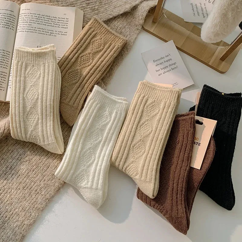 Thicken Thermal Cashmere Wool Solid Color 6 Pairs Winter Warm Socks