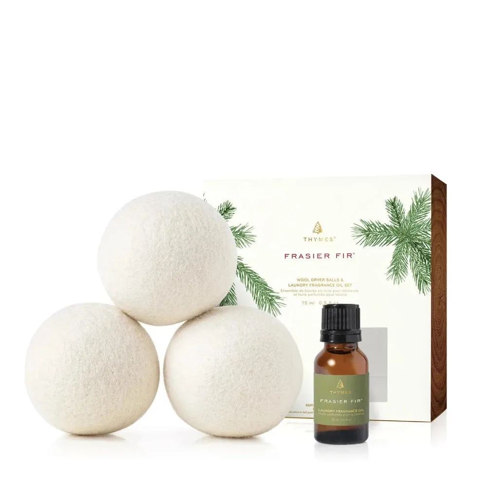 Thymes Frasier Fir Laundry Wool Dryer Balls & Fragrance Oil Set