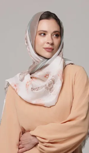 Vintage Floral Print Oversized Wrap Scarf Hijab - Cream/ Mocha / Russet