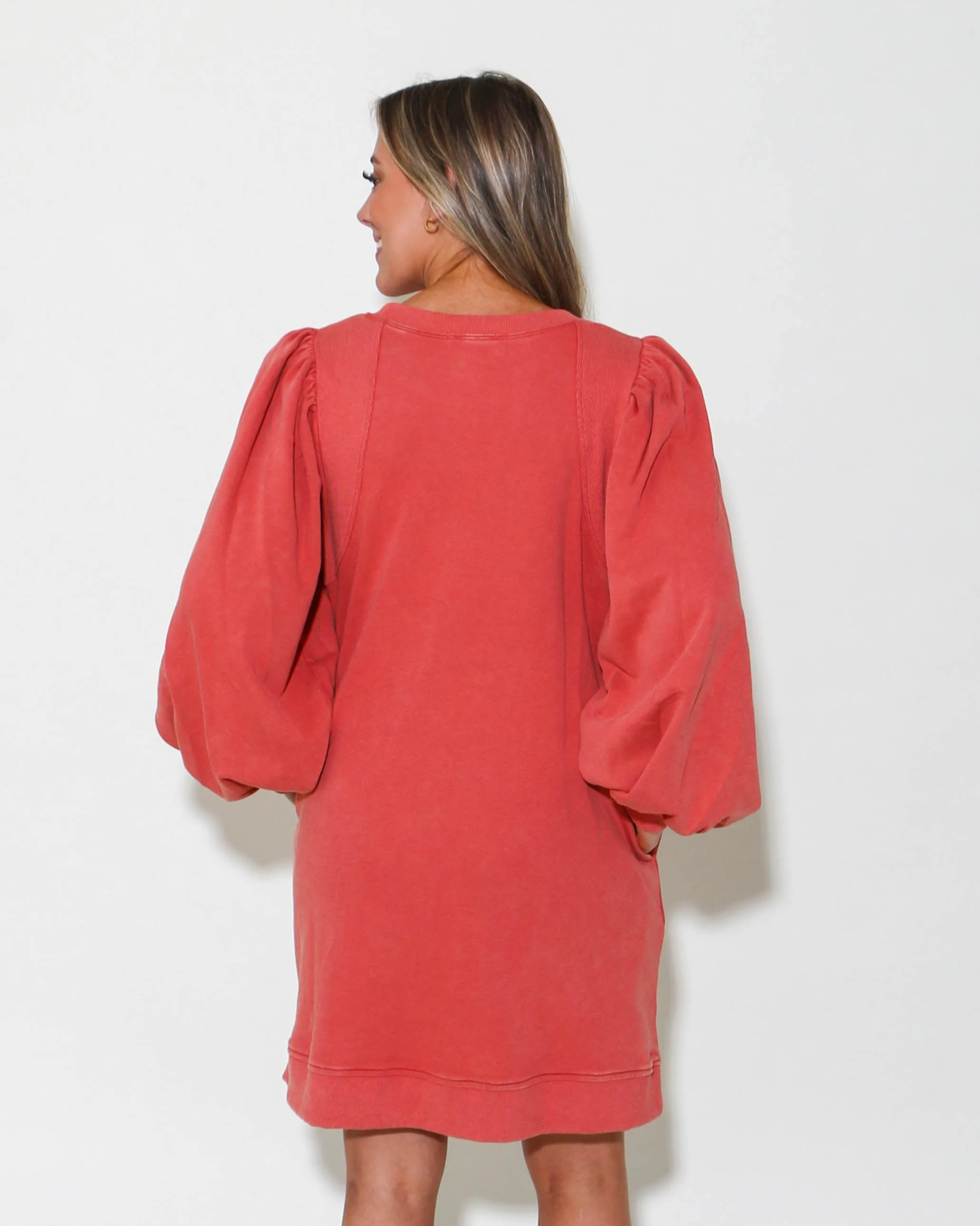 Washed Cotton Dress with Pockets in Brick