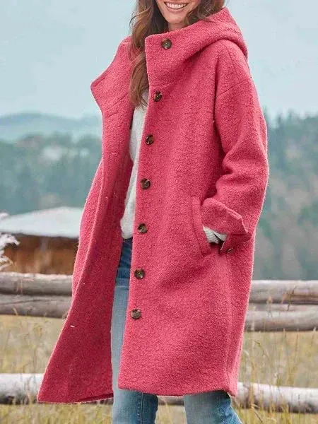 Windproof warm autumn/winter coat with solid colour and pockets