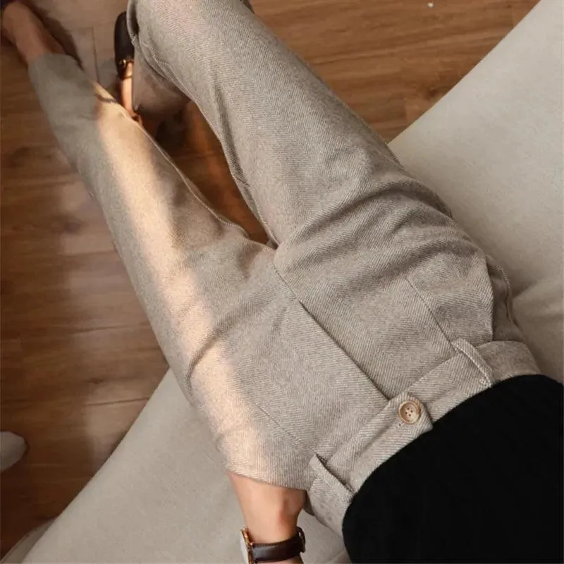 Winter Chic Woolen Harem Pencil Pants: Modern Office Wear for Women