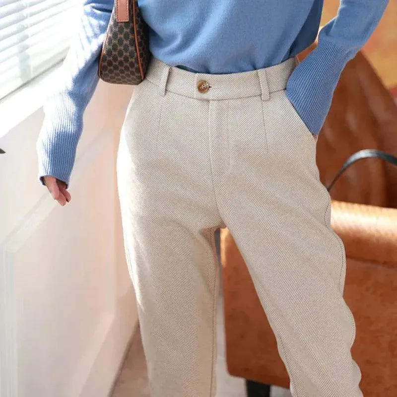 Winter Chic Woolen Harem Pencil Pants: Modern Office Wear for Women