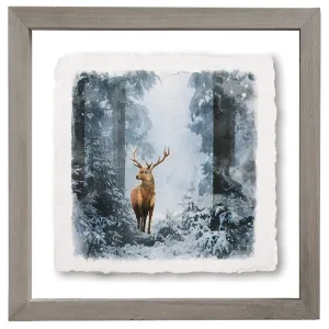 Winter Deer Forest  - Floating Framed square Art