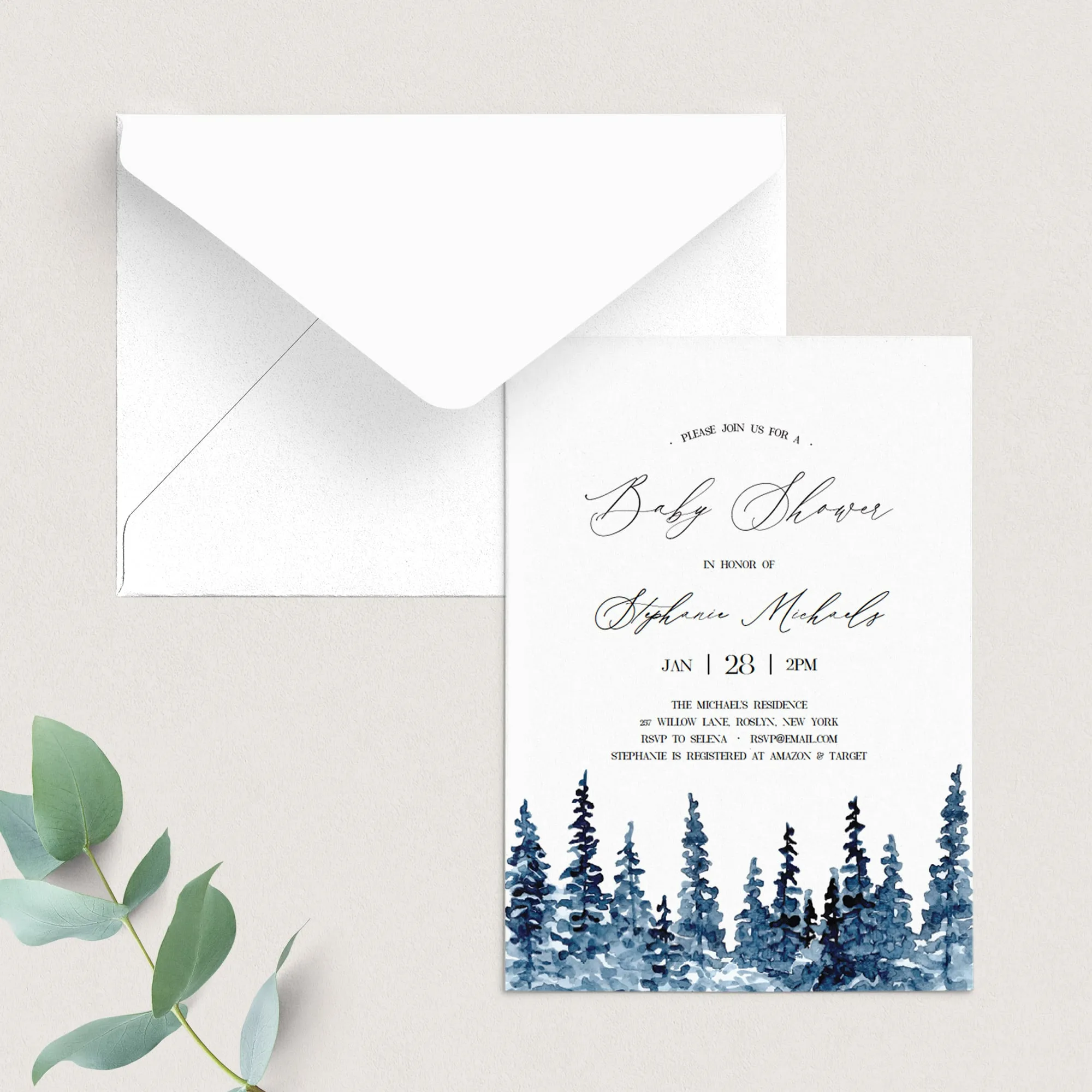 Winter Woodland Baby Shower Invitation Template