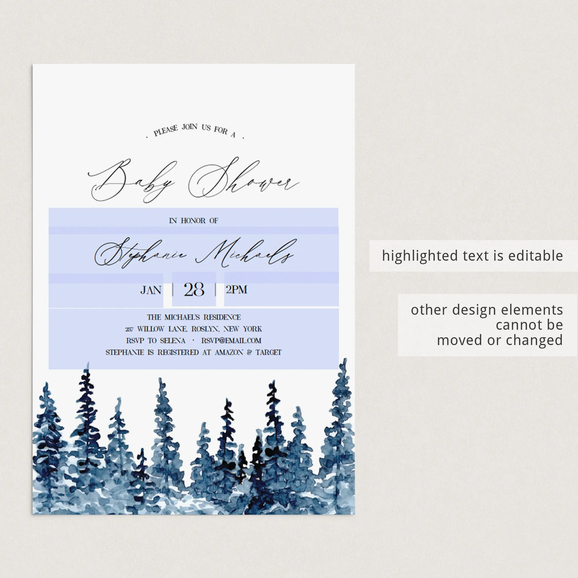 Winter Woodland Baby Shower Invitation Template