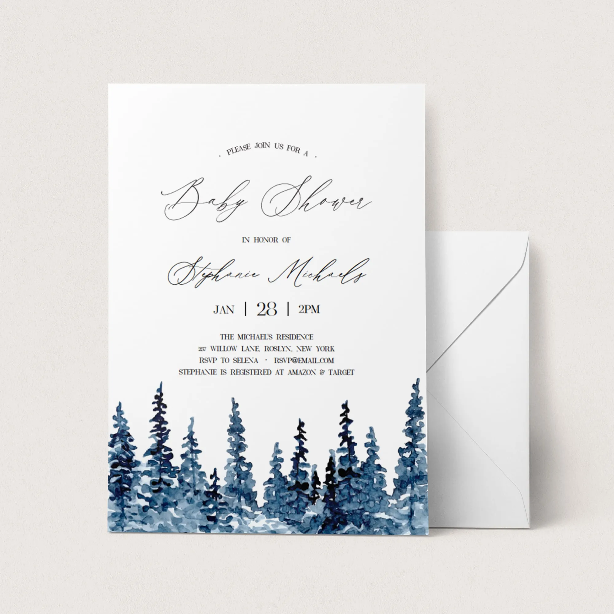 Winter Woodland Baby Shower Invitation Template