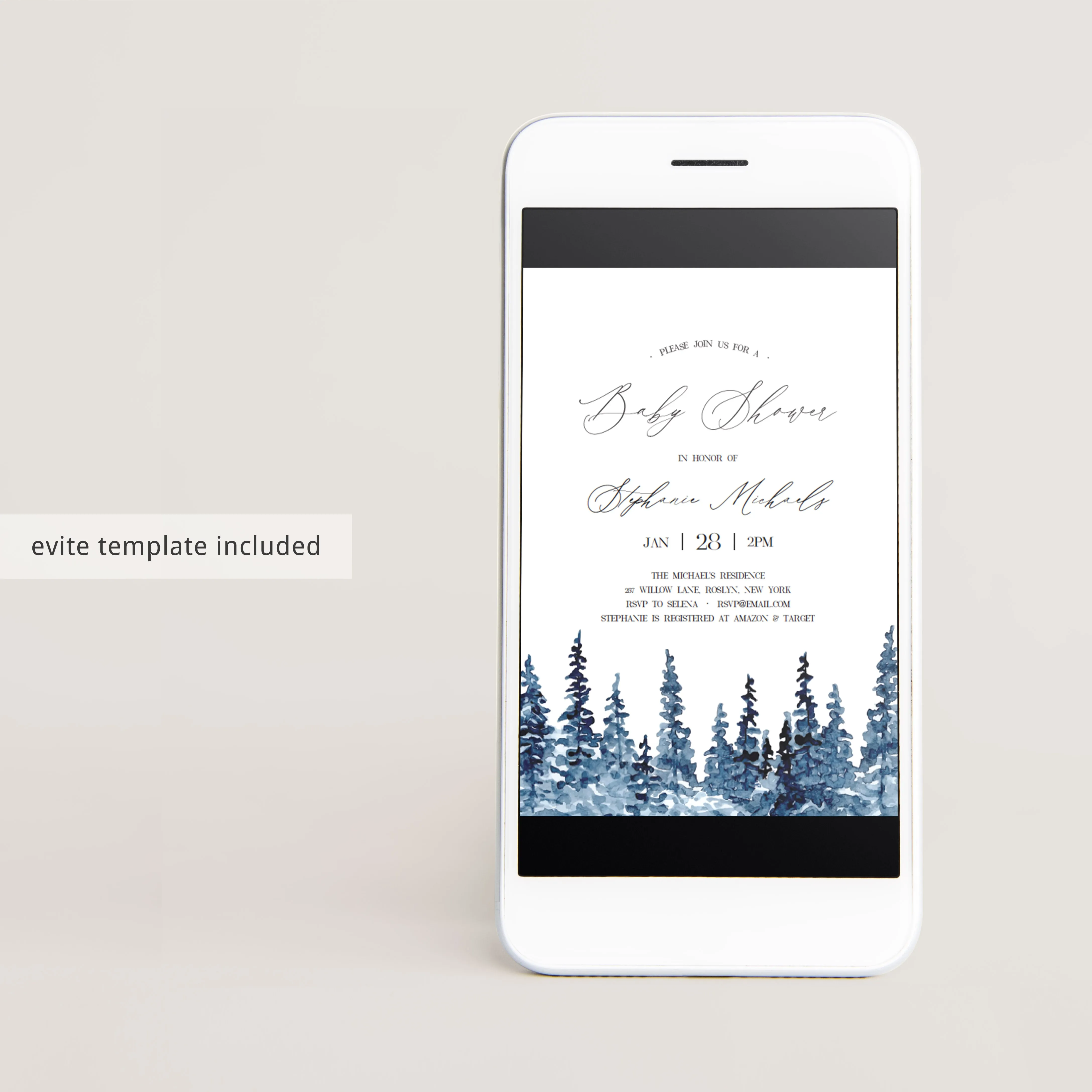 Winter Woodland Baby Shower Invitation Template