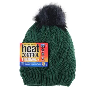 Women Soft & Cosy Heat Control Thermal Lined Pom Pom Herringbone Knitted Beanie