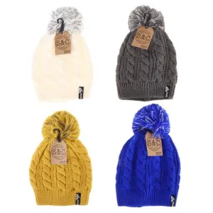 Women Soft & Cosy Pom Pom Cable Knitted Weave Beanie