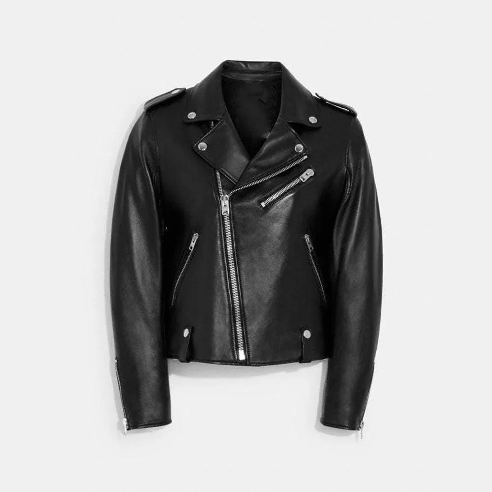 Women's Black Biker sheepskin leather Jacket