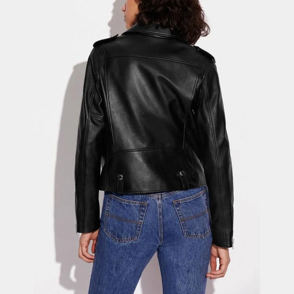 Women's Black Biker sheepskin leather Jacket