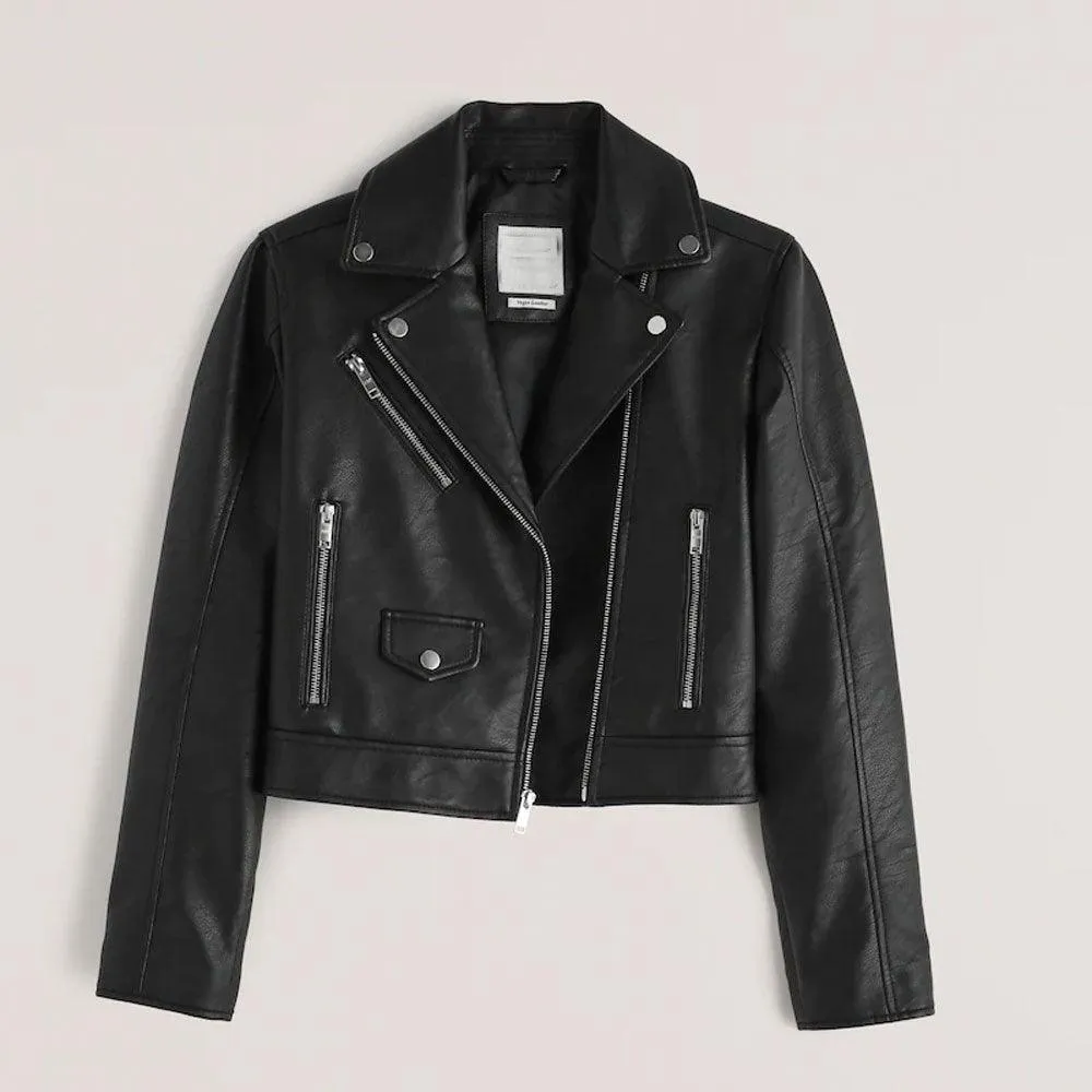 Women's black cowhide Biker Leather Jacket