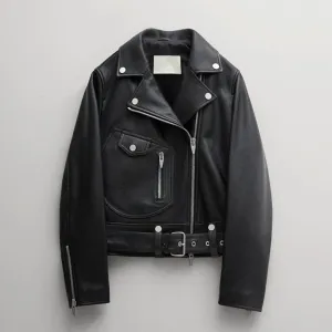 Women's black lambskin leather biker jacket