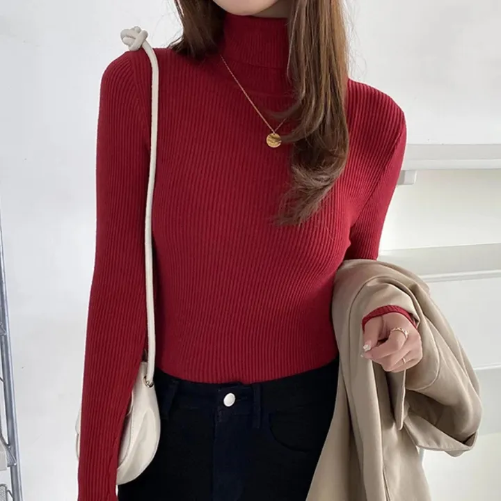 Women's Casual Long Sleeve Slim Fit Ribbed Jumper | Ideal for Autumn/Winter