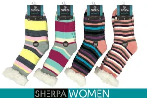 Womens Sherpa Knitted Stripe Socks