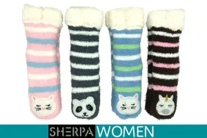 Womens Sherpa Soft Touch Animal Face Socks