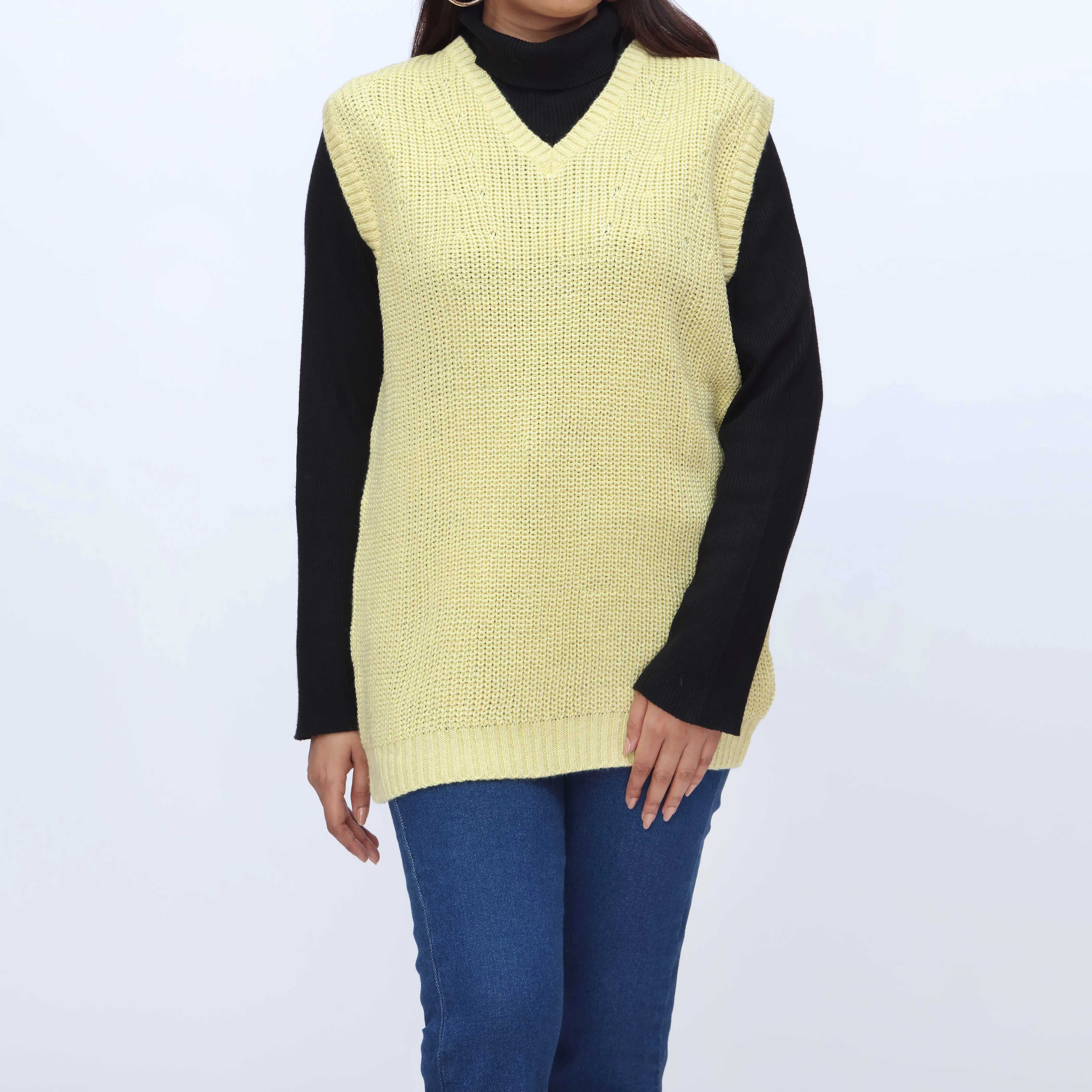 Yellow V Neck Sleeveless Pullover Sweater PW3903